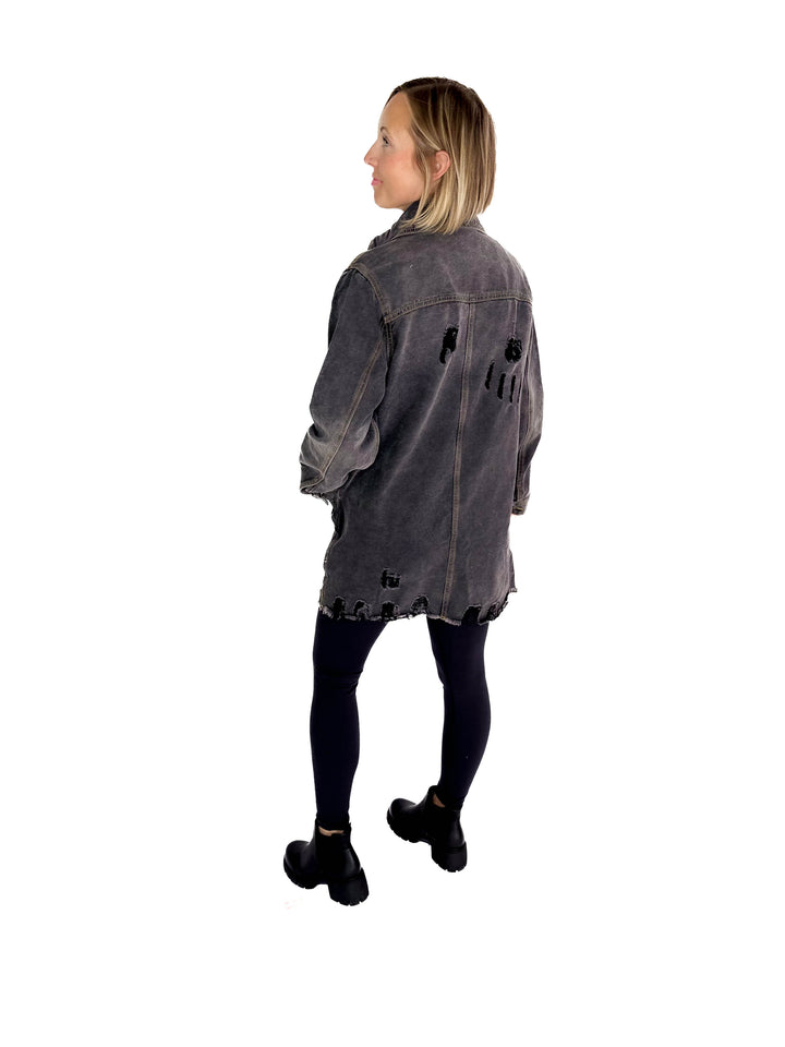 Benton Distressed Denim Jacket- BLACK