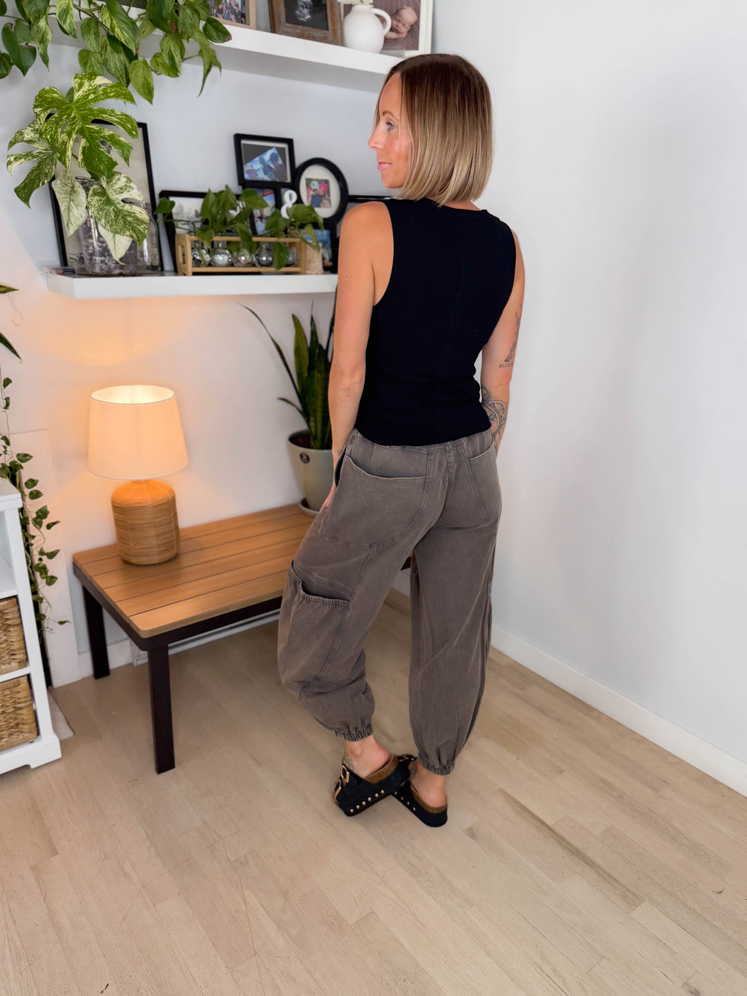 Halena Mineral Washed Terry Cargo Pants- ASH