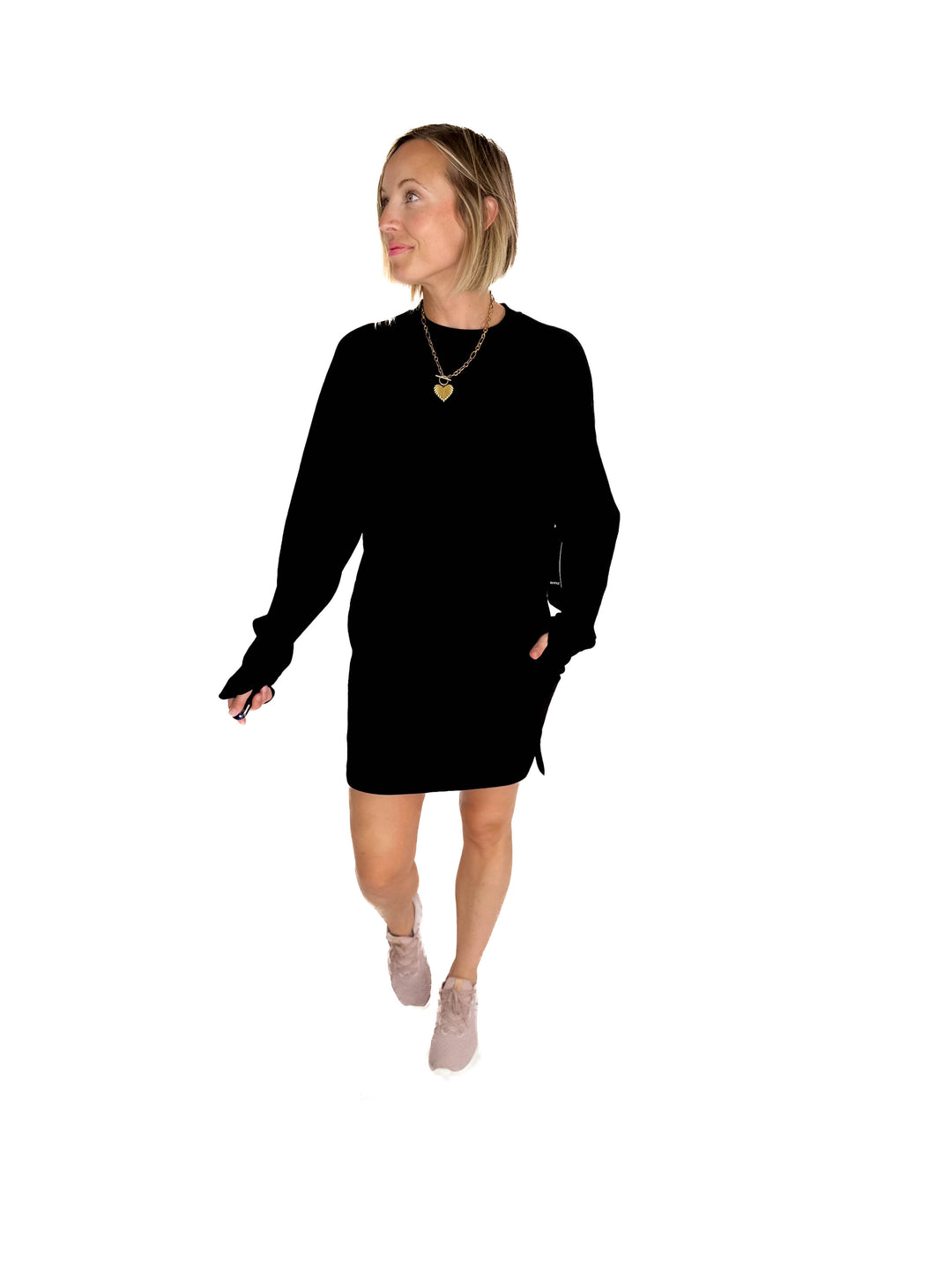 RD STYLE Alphie Scuba Crewneck Sweatshirt Dress- BLACK