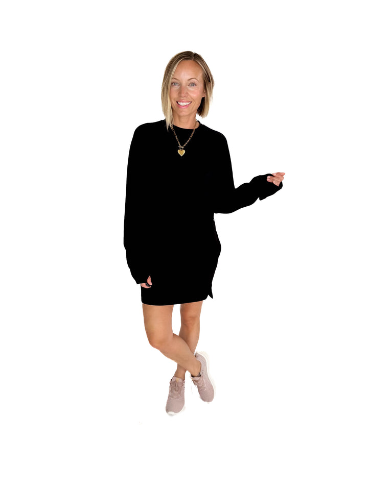 RD STYLE Alphie Scuba Crewneck Sweatshirt Dress- BLACK