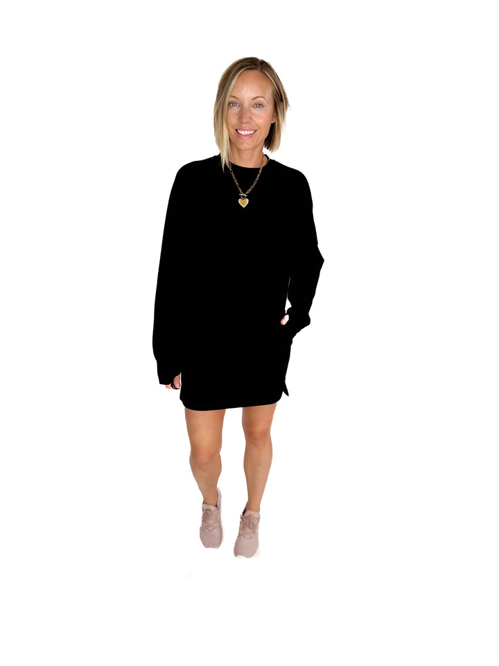 RD STYLE Alphie Scuba Crewneck Sweatshirt Dress- BLACK