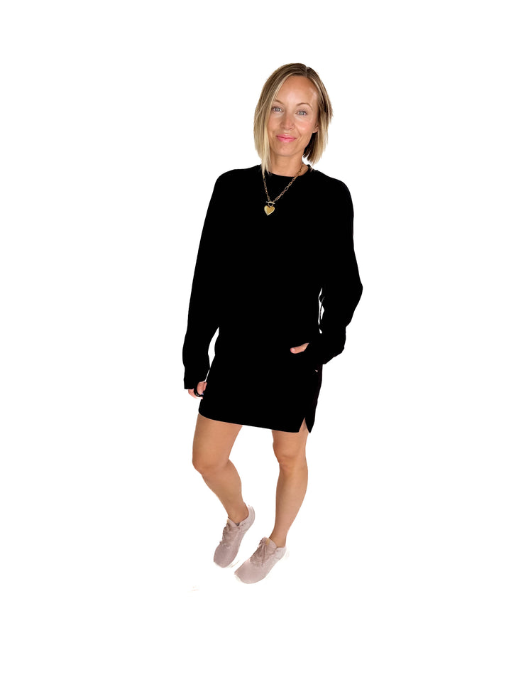 RD STYLE Alphie Scuba Crewneck Sweatshirt Dress- BLACK