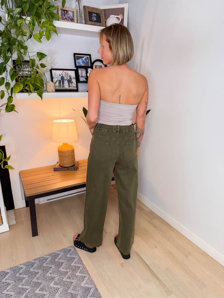 ONLY Silla Drawstring Wide Leg Pant- OLIVE
