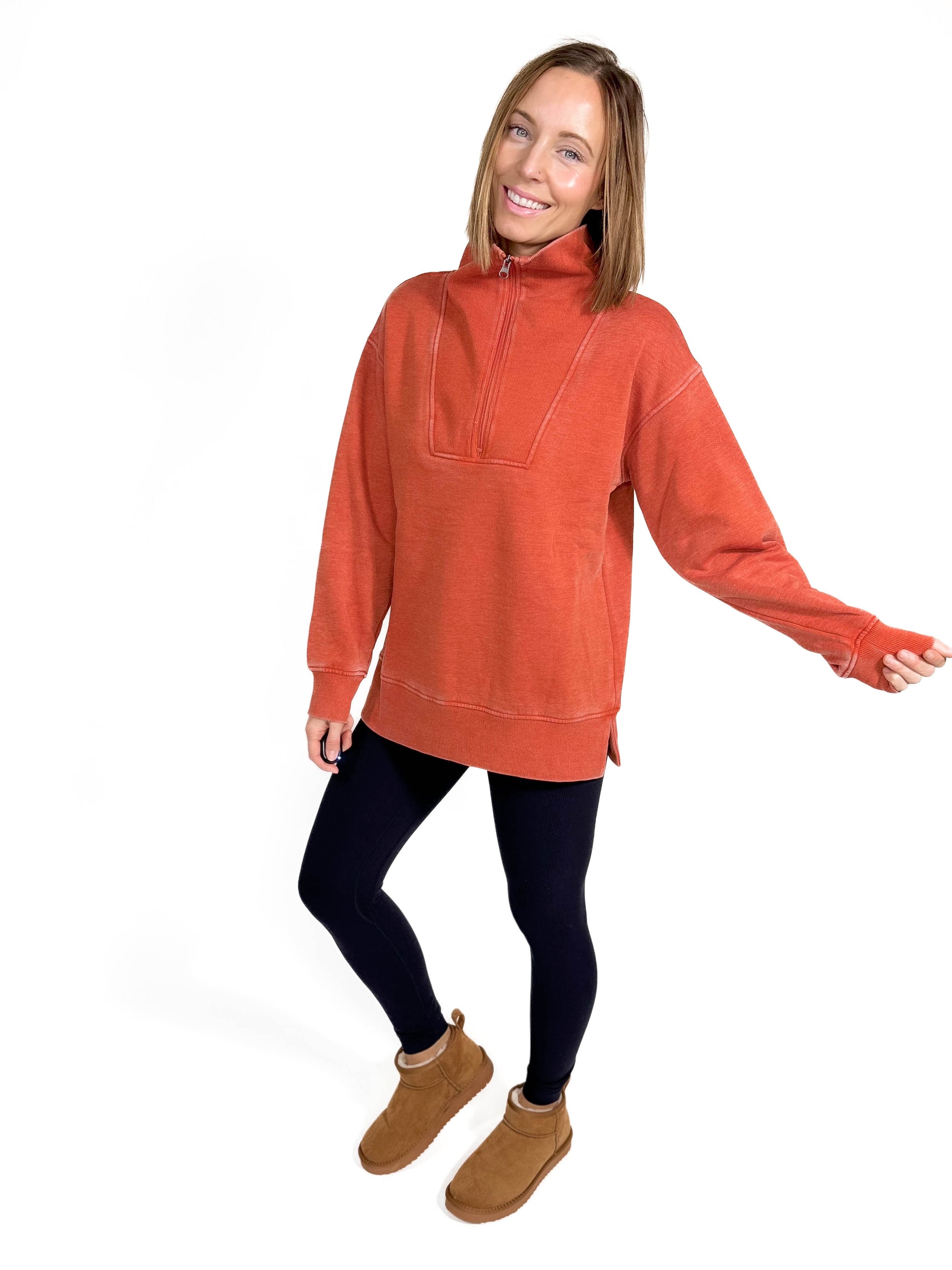 Bestie 1/2 Zip Pullover- BURNT RUST