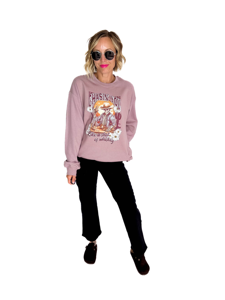 Chasin' You Graphic Crewneck- VINTAGE MAUVE