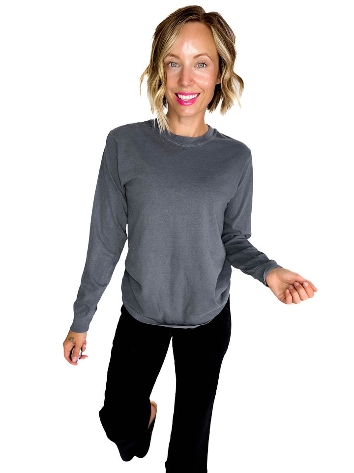 T+G Classic Washed Cotton Long Sleeve- GRAPHITE