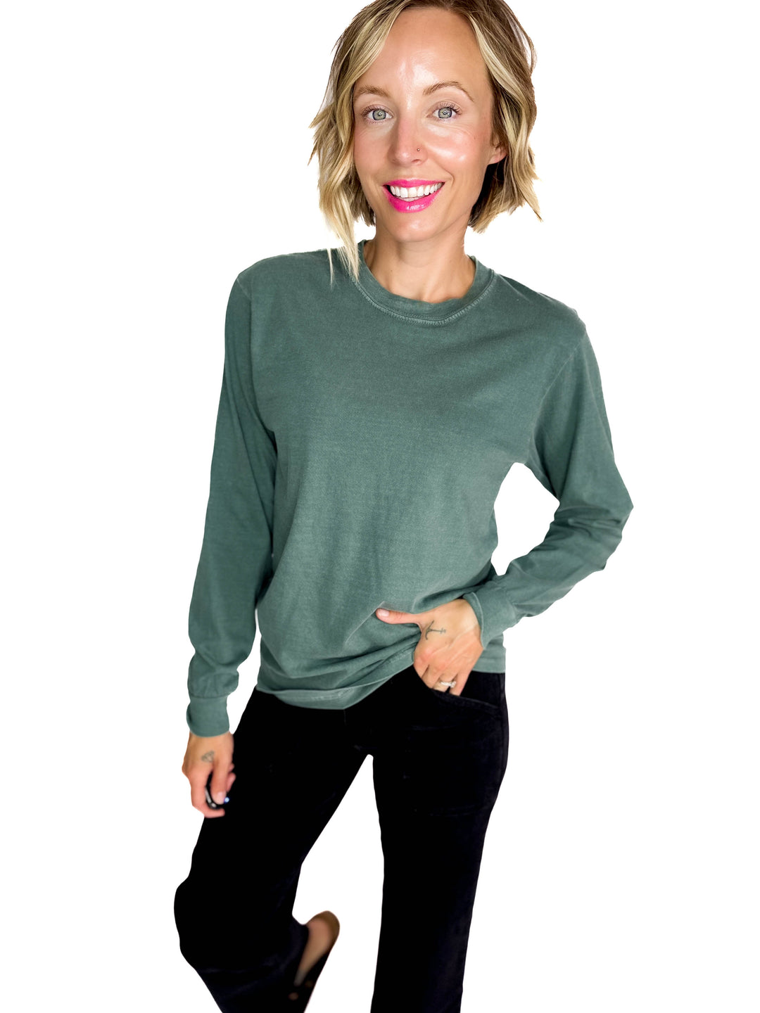 T+G Classic Washed Cotton Long Sleeve- SPRUCE