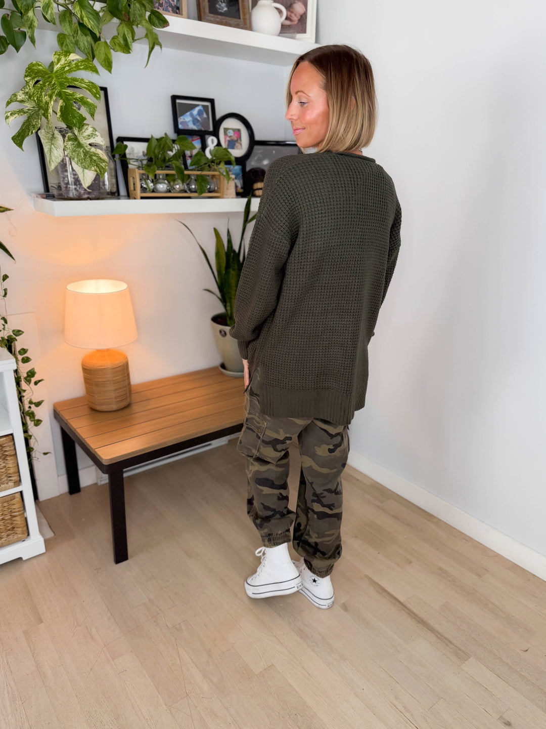Marley Waffle Cardigan- DARK OLIVE