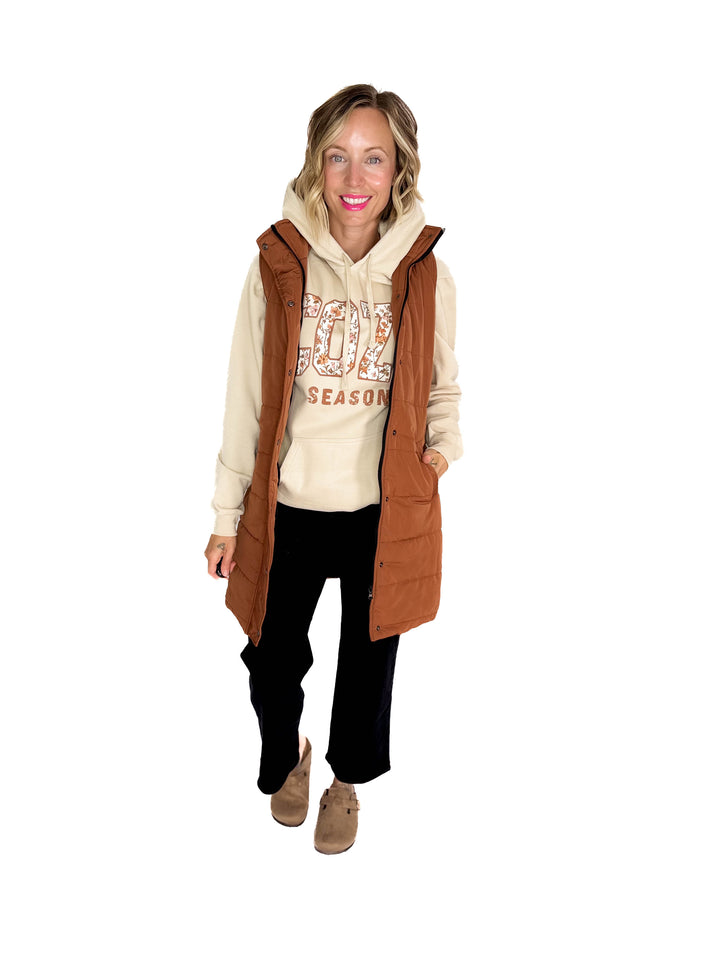 Cozy Season Floral Graphic Hoodie- OATMEAL