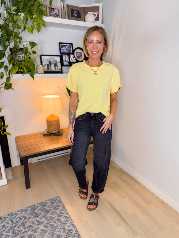 Tali Soft Cotton Blend Short Sleeve Tee- LEMON