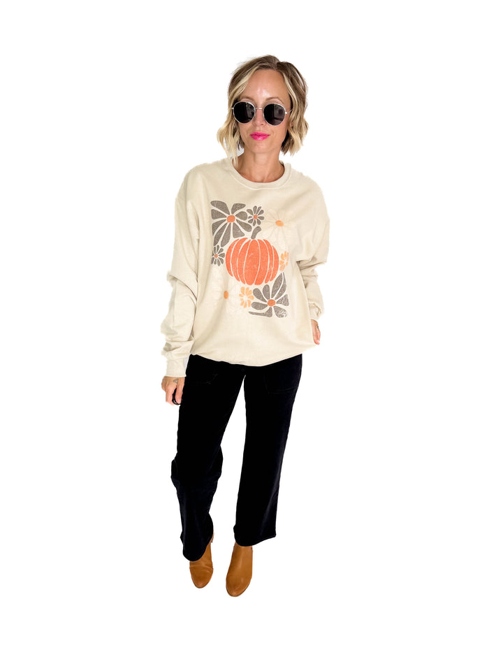 Neutral Modern Pumpkins Graphic Crewneck- SAND
