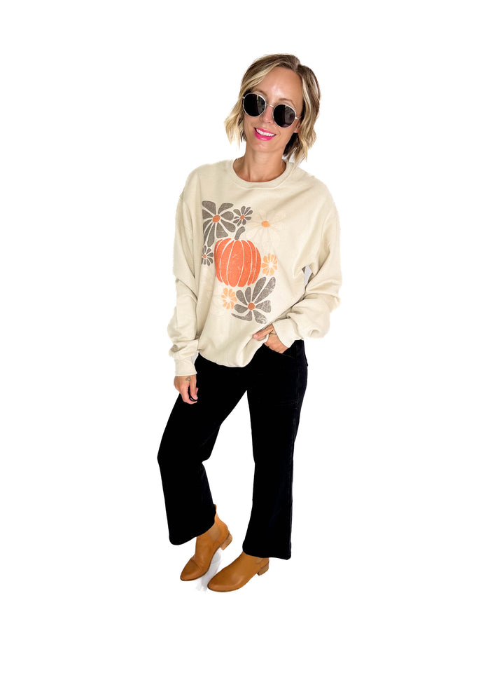 Neutral Modern Pumpkins Graphic Crewneck- SAND