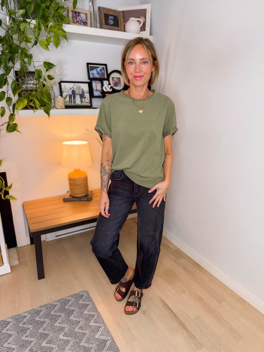 Tali Soft Cotton Blend Short Sleeve Tee- LIGHT OLIVE