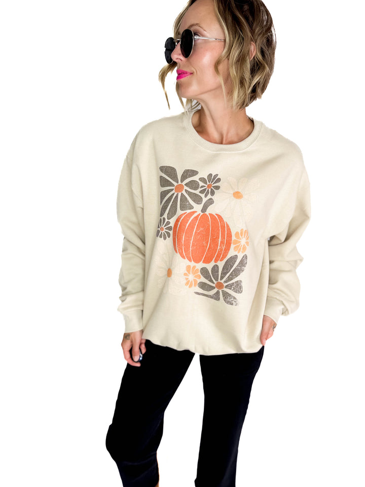 Neutral Modern Pumpkins Graphic Crewneck- SAND
