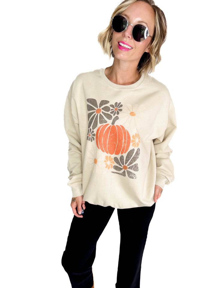 Neutral Modern Pumpkins Graphic Crewneck- SAND