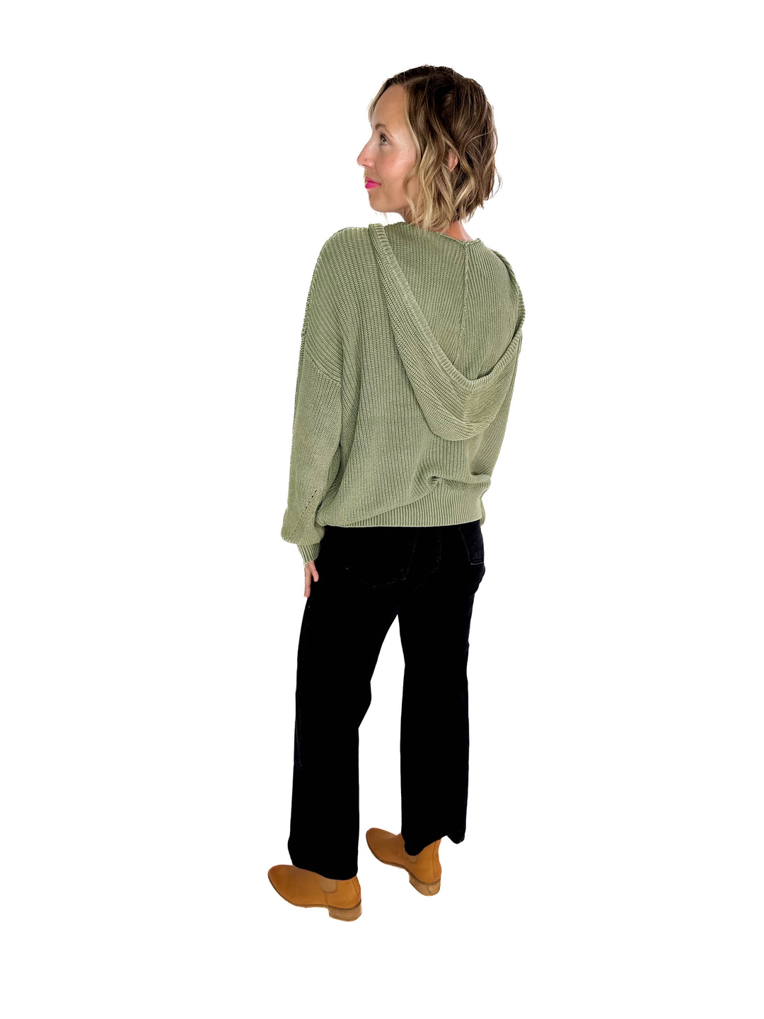 Maradith Chunky Knit Henley Sweater- SAGE