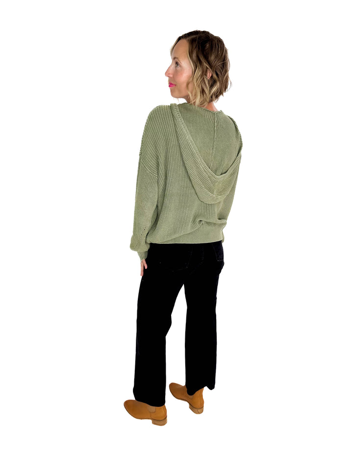Maradith Chunky Knit Henley Sweater- SAGE
