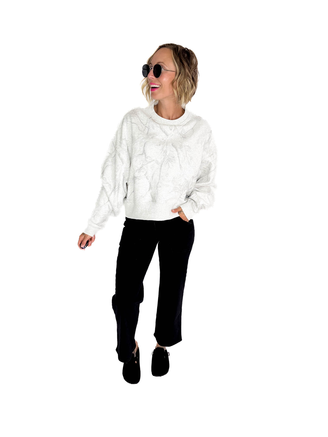 Chad Camouflage Dropped Shoulder Sweater- GREY