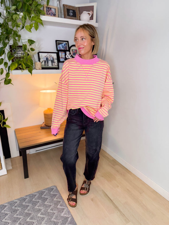 Benson Mock Neck Pullover- PINK LEMONADE