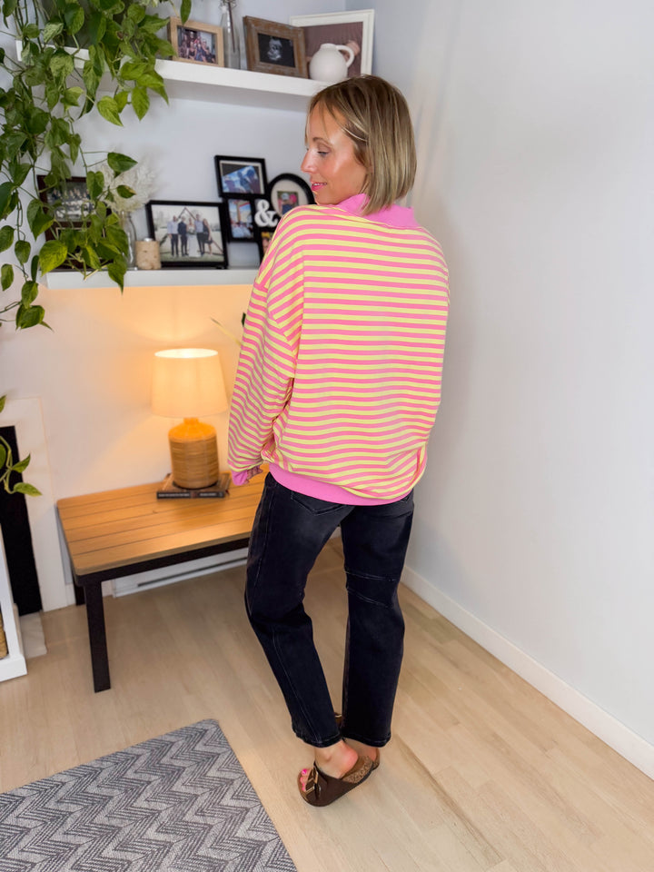 Benson Mock Neck Pullover- PINK LEMONADE