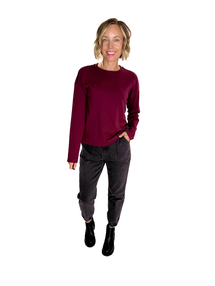 NOISY MAY Organic Cotton Marca Long Sleeve- WINDSOR WINE