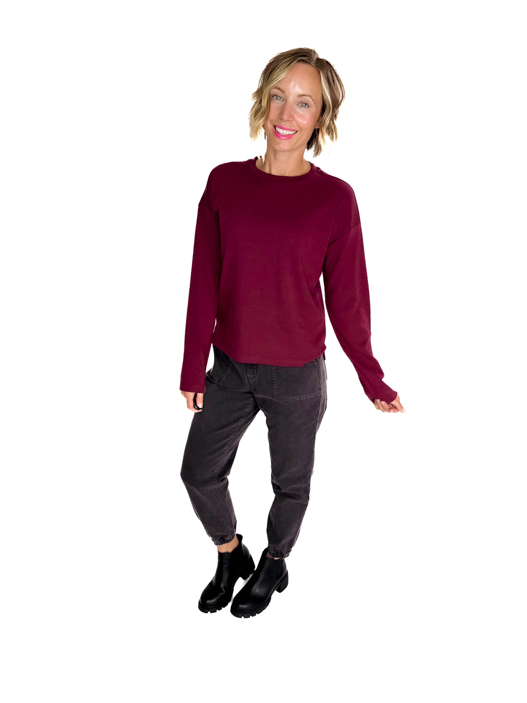 NOISY MAY Organic Cotton Marca Long Sleeve- WINDSOR WINE