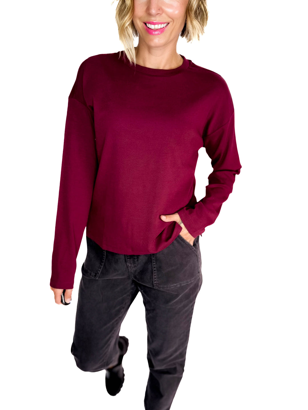 NOISY MAY Organic Cotton Marca Long Sleeve- WINDSOR WINE