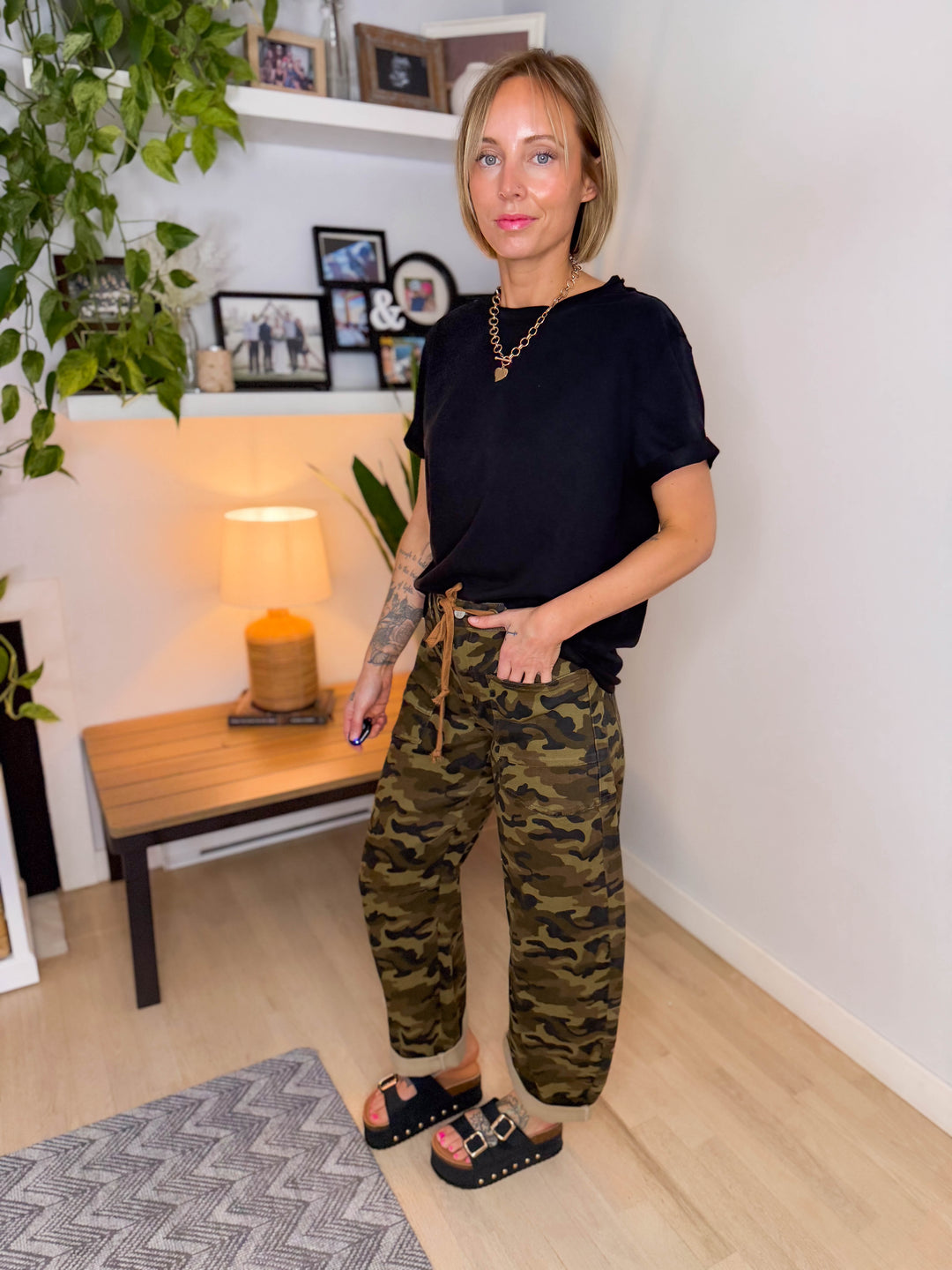 Brogan Tie Waist Camo Barrel Jeans