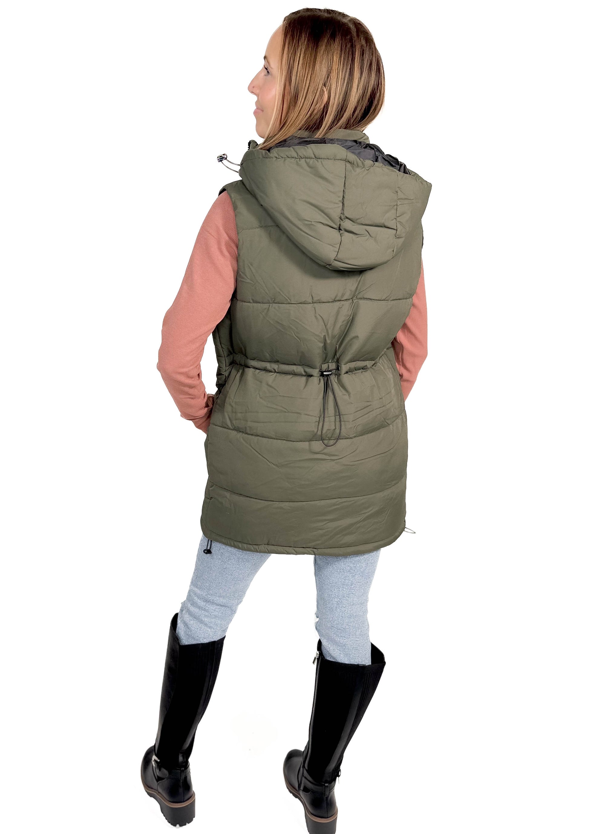 NOISY MAY Aurora Hooded Vest- DUSTY OLIVE-FINAL SALE