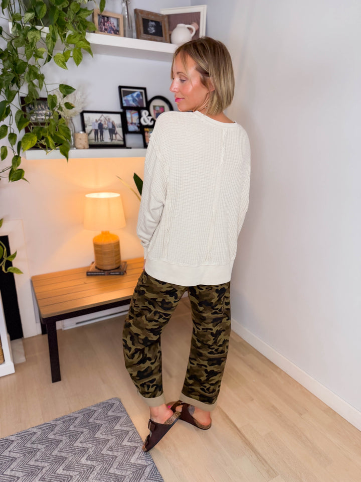 Lenay Mineral Washed Thermal Pullover- OATMEAL