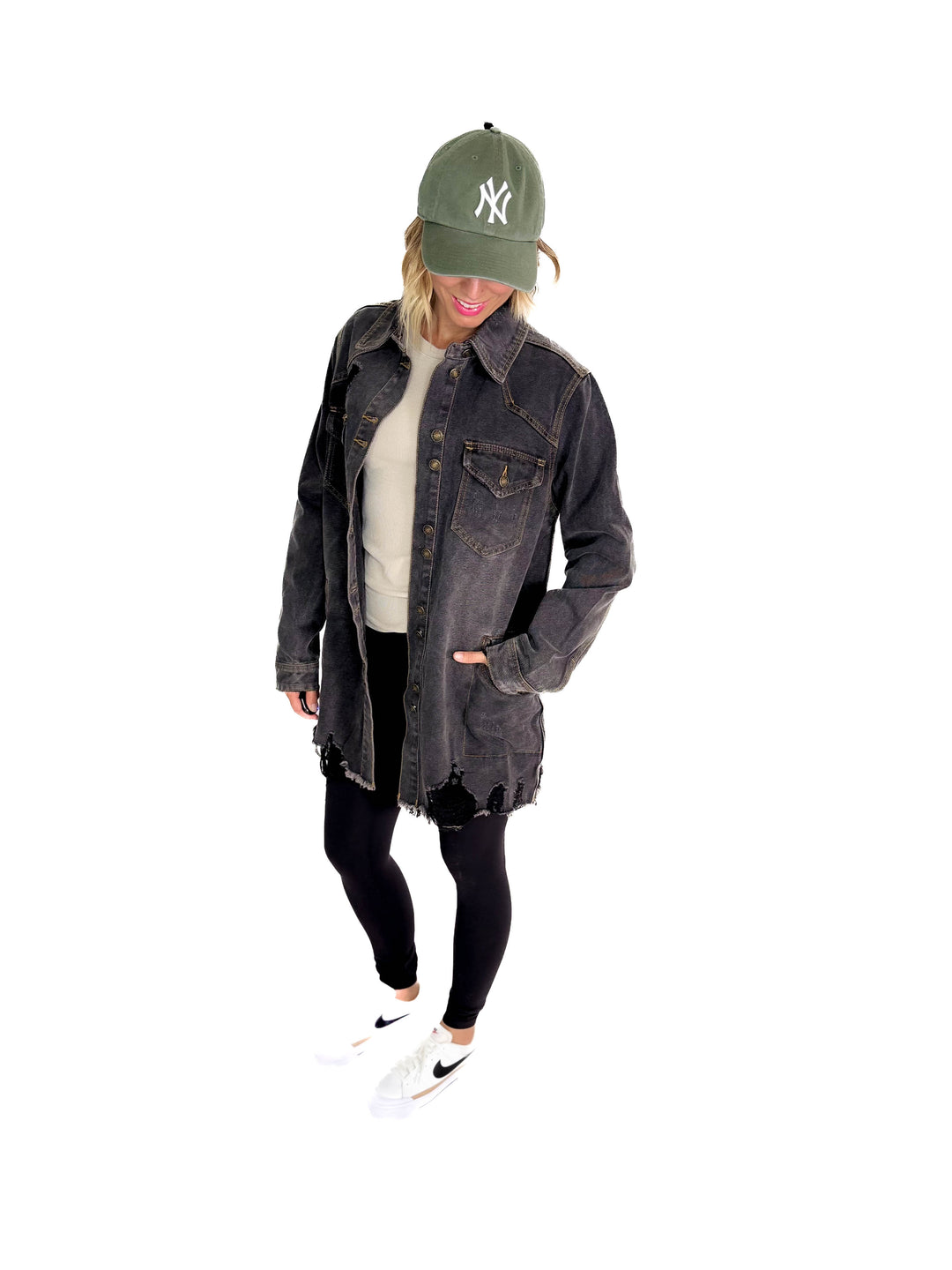 Benton Distressed Denim Jacket- BLACK