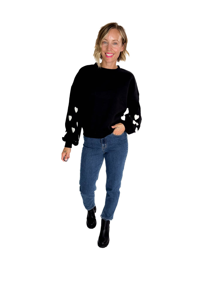 ONLY Macy Hearts Sweatshirt- BLACK