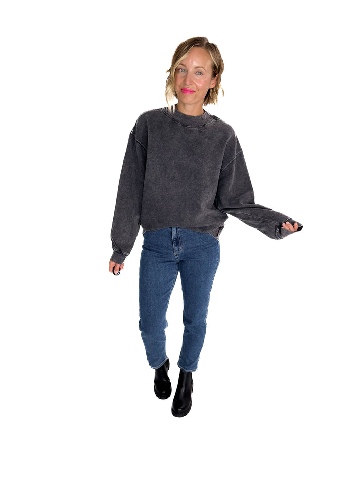 Nantucket Salt Wash Mock-Neck Pullover- SMOKE