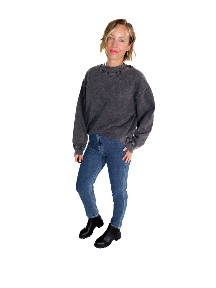 Nantucket Salt Wash Mock-Neck Pullover- SMOKE