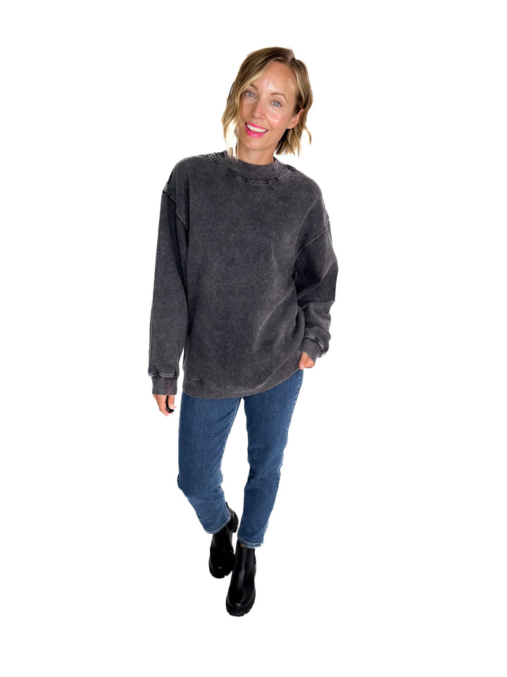 Nantucket Salt Wash Mock-Neck Pullover- SMOKE