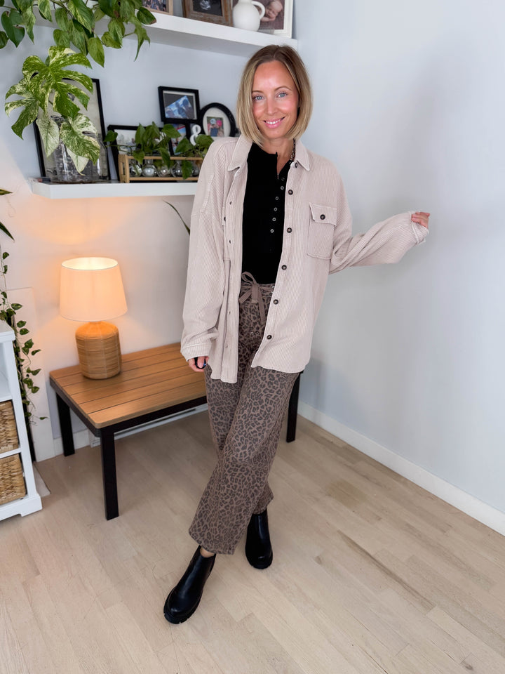 Ivy Waffle Shacket- DARK TAUPE