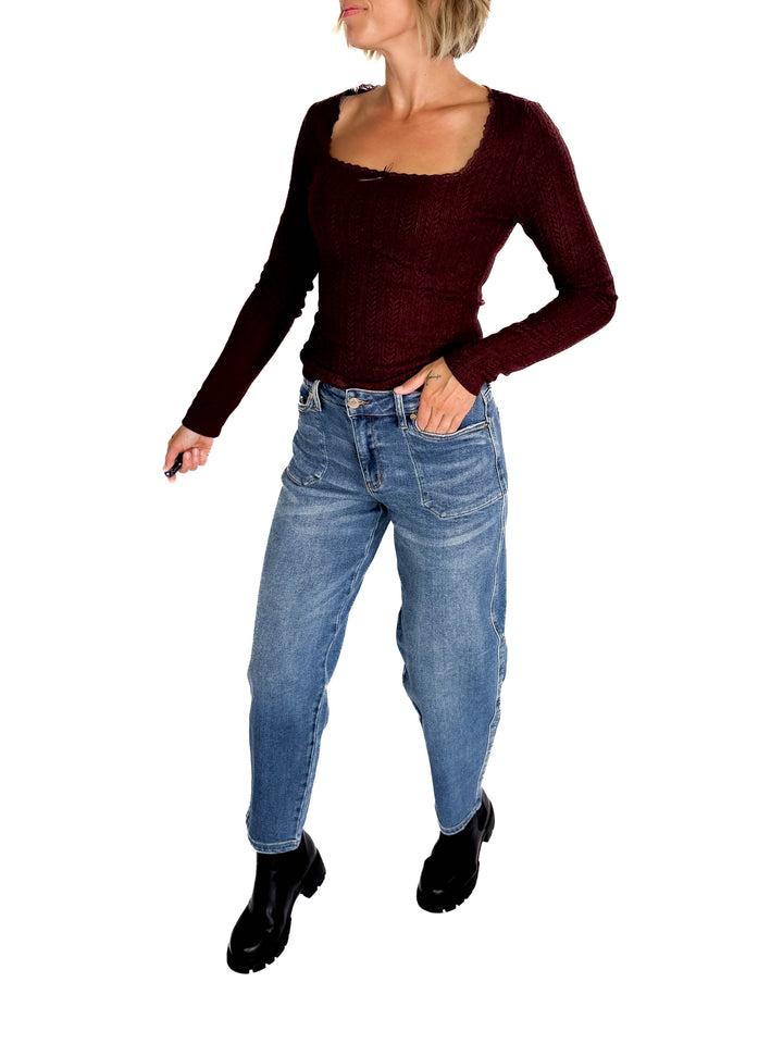 JUDY BLUE Gigi High Waist Barrel Jean- DARK DENIM