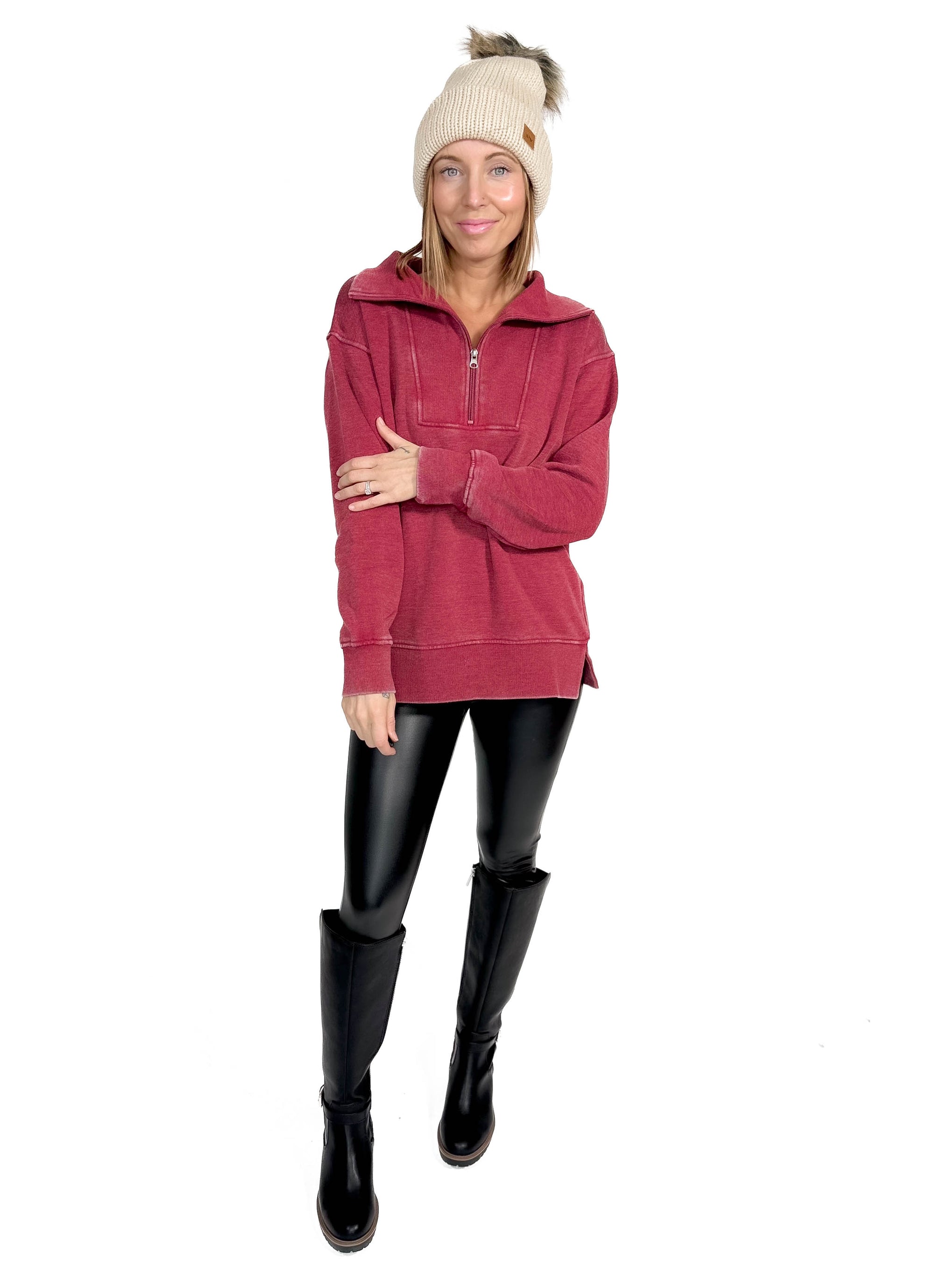 Bestie 1/2 Zip Pullover- BURGUNDY