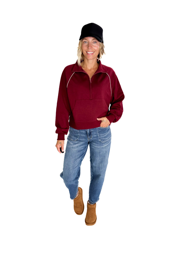 Adriana Scuba 1/2 Zip- BURGUNDY