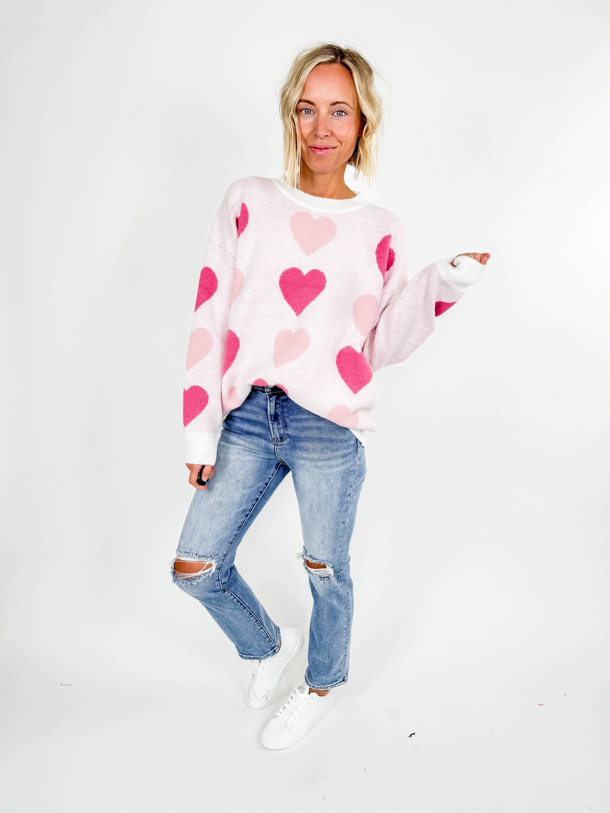 Sweet As Candy Sweater- PINK/WHITE-FINAL SALE