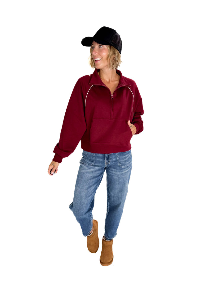 Adriana Scuba 1/2 Zip- BURGUNDY