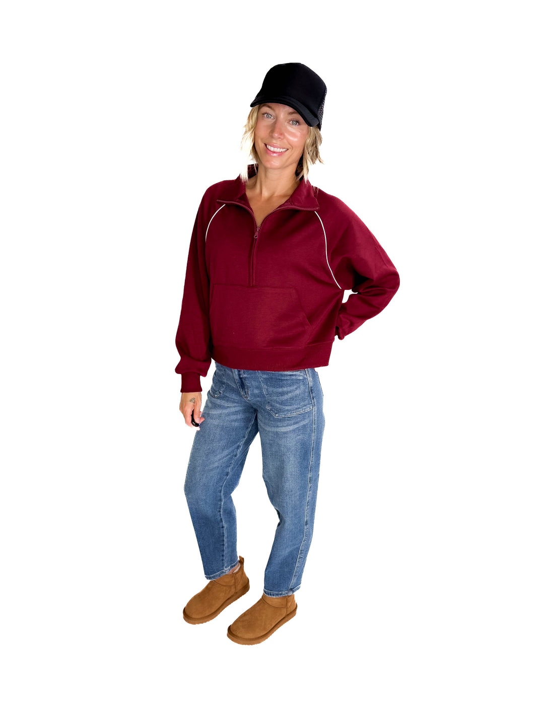 Adriana Scuba 1/2 Zip- BURGUNDY