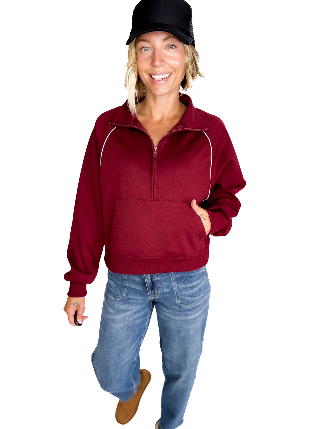 Adriana Scuba 1/2 Zip- BURGUNDY