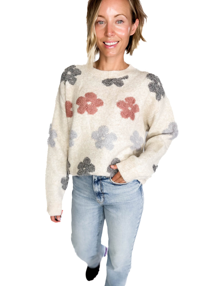 Blossom Flower Sweater- BEIGE