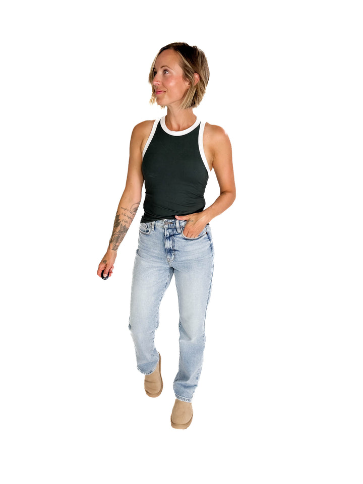 Elle Butter Colour Contrast Butter Tank- SMOKED SPRUCE/WHITE