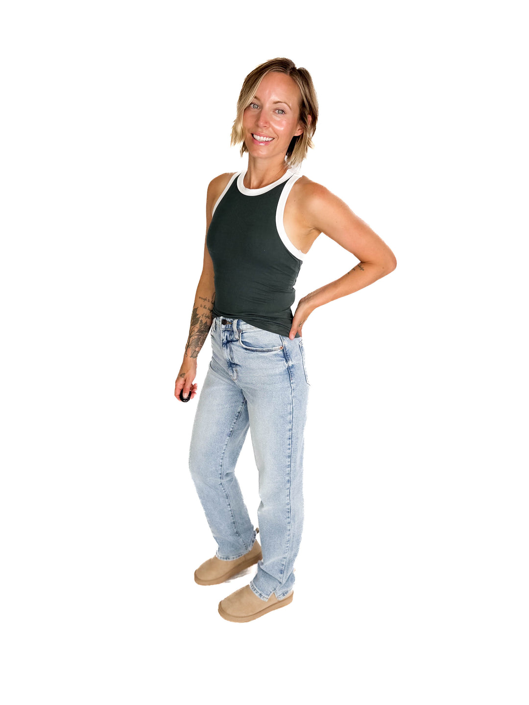 Elle Butter Colour Contrast Butter Tank- SMOKED SPRUCE/WHITE