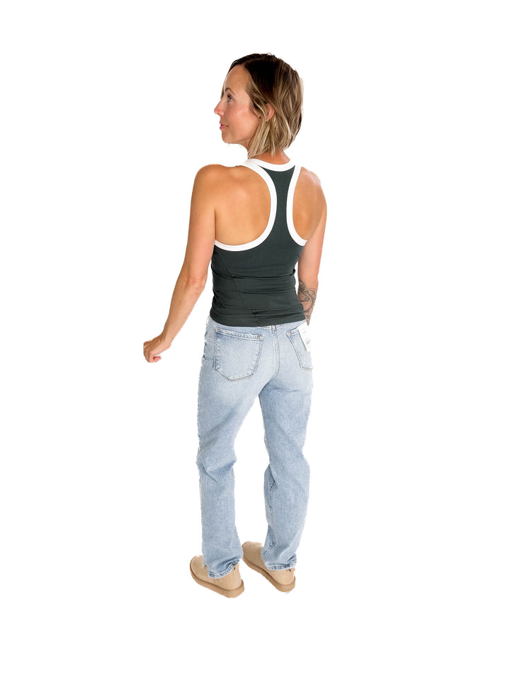 Elle Butter Colour Contrast Butter Tank- SMOKED SPRUCE/WHITE