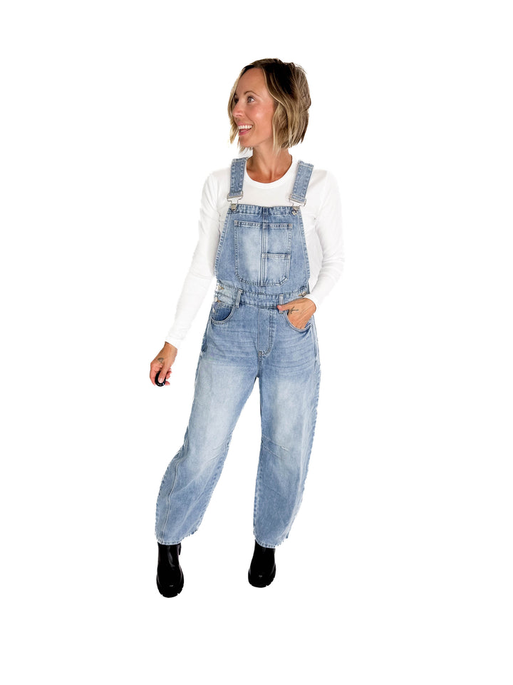 Tiffany Denim Barrel Overalls- LIGHT WASH