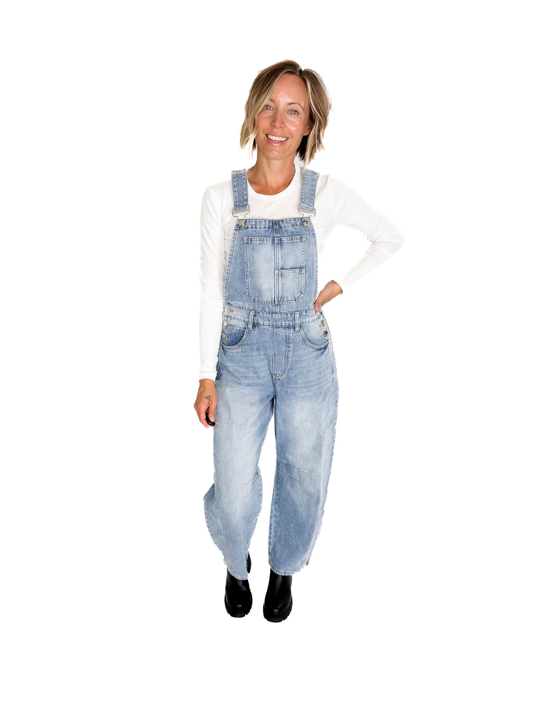 Tiffany Denim Barrel Overalls- LIGHT WASH