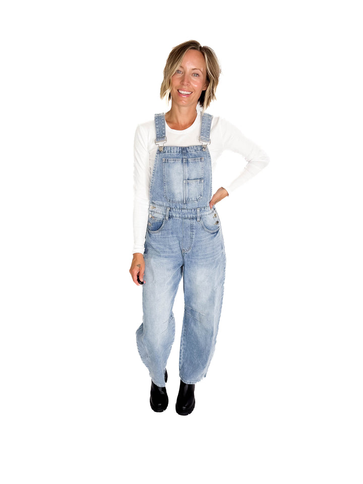 Tiffany Denim Barrel Overalls- LIGHT WASH